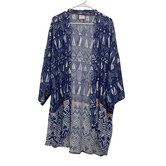 Knox Rose Women SZ XL/XXL Blue & White Rayon Kimono Cardigan Relaxed Fit - Picture 1 of 10